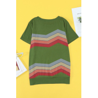 Green Colorful Wavy Stripes Print Short Sleeve Tee