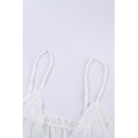 White V-Neck Ruffle Adjustable Spaghetti Strap Tank Top