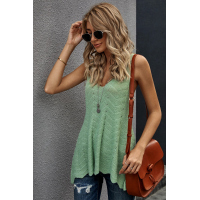 Green Flowy Scalloped Hemline Knit Tank Top