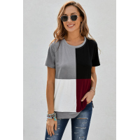 Wine Red Colorblock T-shirt with Slits