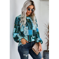 Blue Bohemian Floral Print Patchwork Top