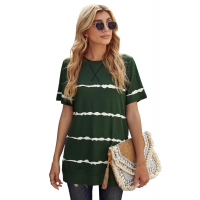 Green Tie-dye Stripe Casual T-Shirt