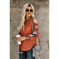 Orange Contrast Eyelet Thermal Knit Top