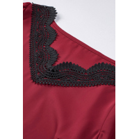 V Neck Lace Patchwork Red Blouse