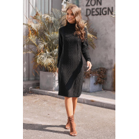 Black Hand Knitted High Neck Sweater Dress