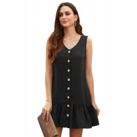 Black Pocketed Button Tank Dress