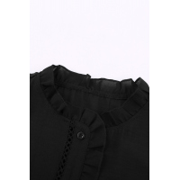 Black Frilled Neckline Buttoned French Shirt