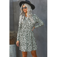 Gray Long Sleeve Leopard Print Mini Dress