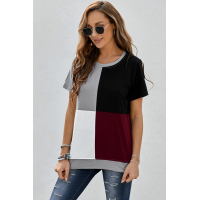 Wine Red Colorblock T-shirt with Slits