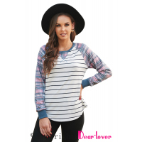 Plaid Raglan Sleeve Striped Top