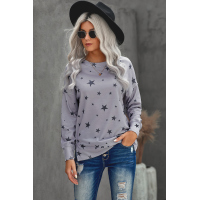 Gray Round Neck Star Print Long Sleeve Top