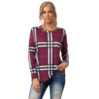 Plaid Pocketed Long Sleeve Top with Suede Elbow Patch