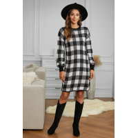 Black Gingham Balloon Sleeve Sweater Dress