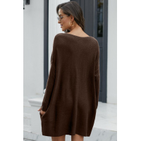 Brown Oversized Batwing Sleeve Sweater Dress