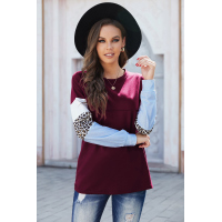 Wine Drop Shoulder Spliced Sleeve Top