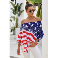 Stripes Stars Print Off The Shoulder Blouse