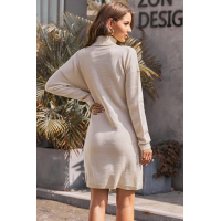 Apricot Long Sleeve Tie Waist Turtleneck Pullover Sweater Dress