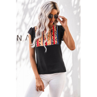 Colorful Striped Leopard Splicing T-Shirt 