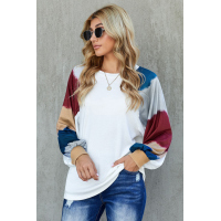 White Lantern Sleeve Color Block Pullover Loose T-shirts