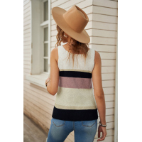 Khaki Color Block Knitted Sweater Vest