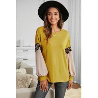 Yellow Cheetah Detail Balloon Sleeve Top