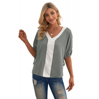 Gray V Neck Colorblock Dolman Top