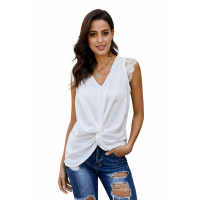 White Lace Cap Sleeve Twisted Knot Top