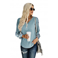 Sky Blue Contrast Eyelet Thermal Knit Top