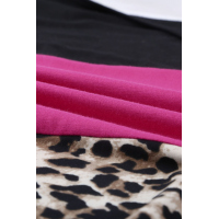 Rosy Leopard Print Color Block Sequin Pocket Top