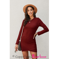 Red Long Sleeve Wrap Hem Mini Dress