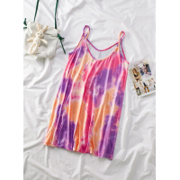 U Neck Gradient Color Printed Sling Sleeveless Swing Mini Dress