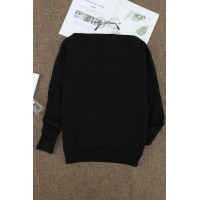 Black Off Shoulder Ribbed Texture Raglan Long Sleeve Top