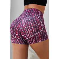 Red Printed High Waist Lift Up Yoga Shorts