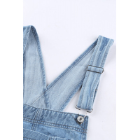 Blue Shoulder Strap Pockets Denim Overall Skirt Mini Dress