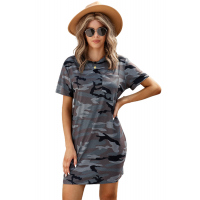 Cotton Blend Camo Print T-shirt Mini Dress