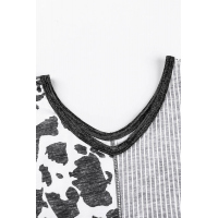 Gray Spot Print Color Block Blouse