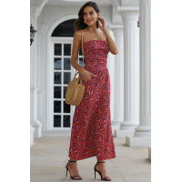 Red Bohemian Bandeau Floral Print Maxi Dress