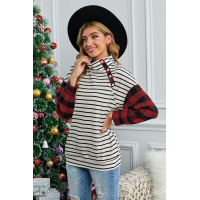 Plaid Patchwork Striped Button Long Sleeve Top