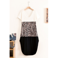 Colorblock Leopard Cotton Blend Casual Maxi T-shirt Dress