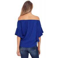 Blue Off The Shoulder Knot Front Top