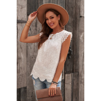 White Sleeveless Eyelet Tank Top