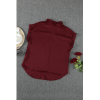 Wine Red Collared Button Short Sleeves Shirt