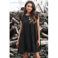 Black Pocket Tiered Ruffled Mini Dress