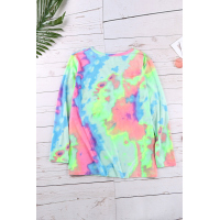 Green Tie-dye V Neck Long Sleeves Top