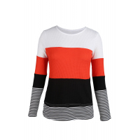 Stylish Colorblock Splicing Stripes Top