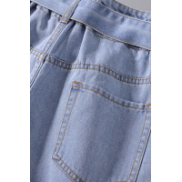 Light Blue Paper Bag Waist Denim Shorts