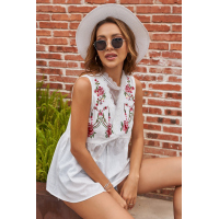 White Embroidered Crochet Babydoll Tank