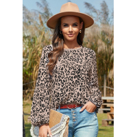 Khaki Leopard Print Patchwork Top