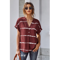 Red Striped Folded Short Sleeve Shirt