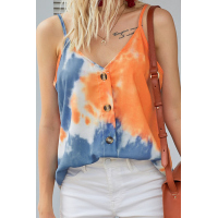 Orange Tie Dye Spaghetti Strap Buttoned Tank Top